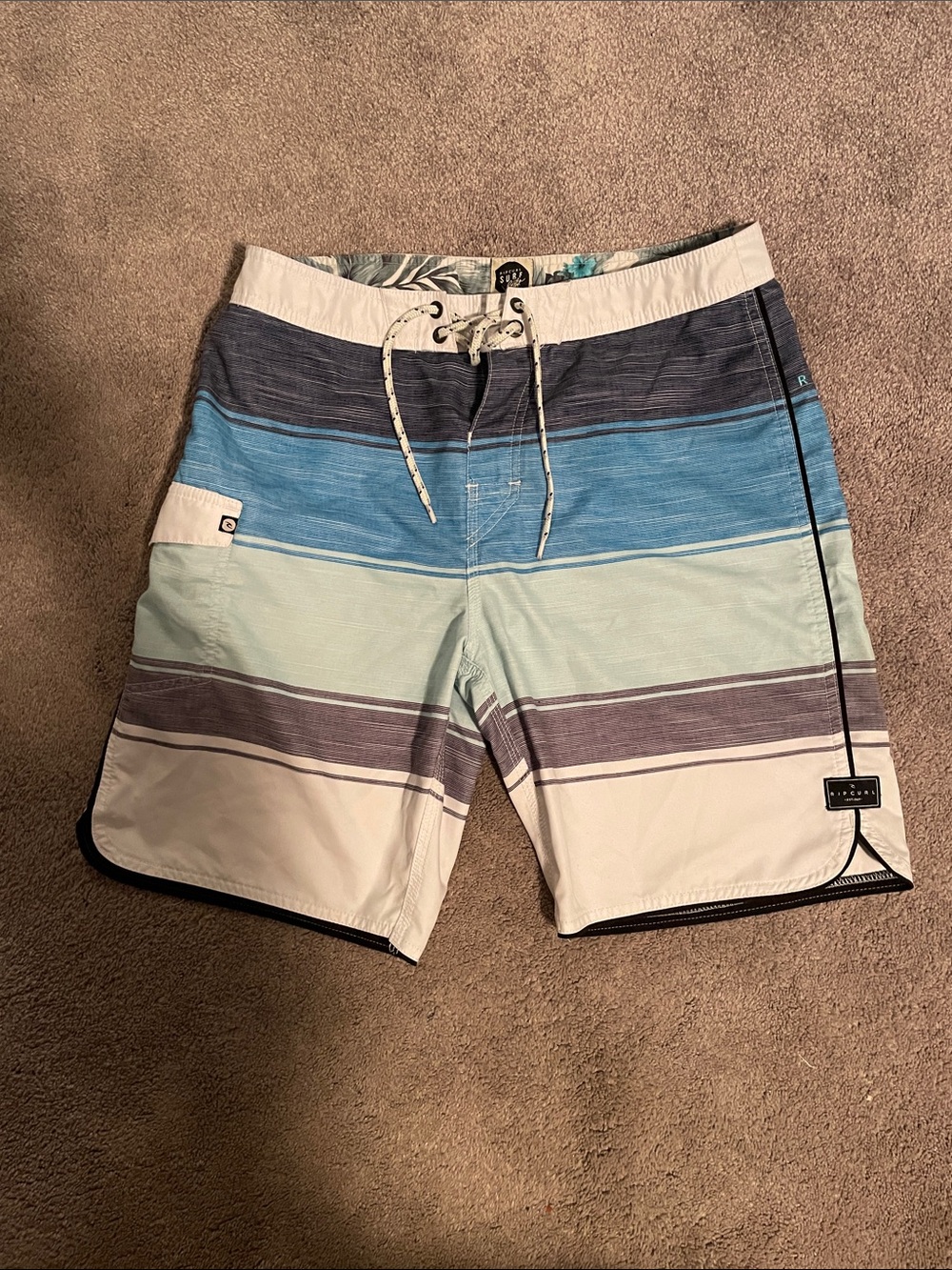 Rip Curl Men’s Multi-Striped Blue, Light Blue & White Boardshorts